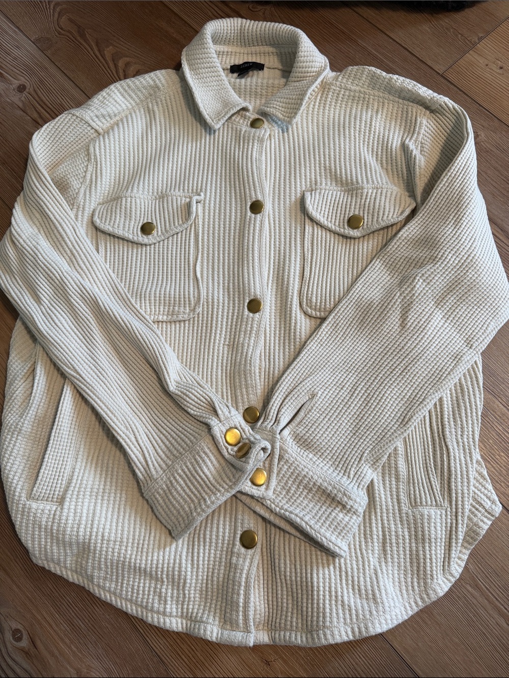 J Crew Cream Textured Button-Up Shacket with Brass Buttons